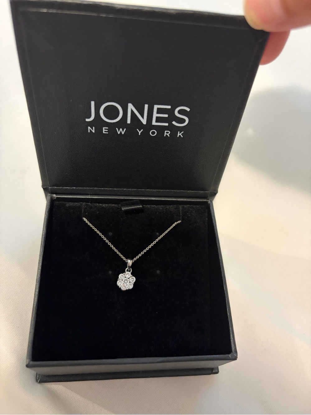 Jones New York Silver Crystal Flower Pendant Necklace